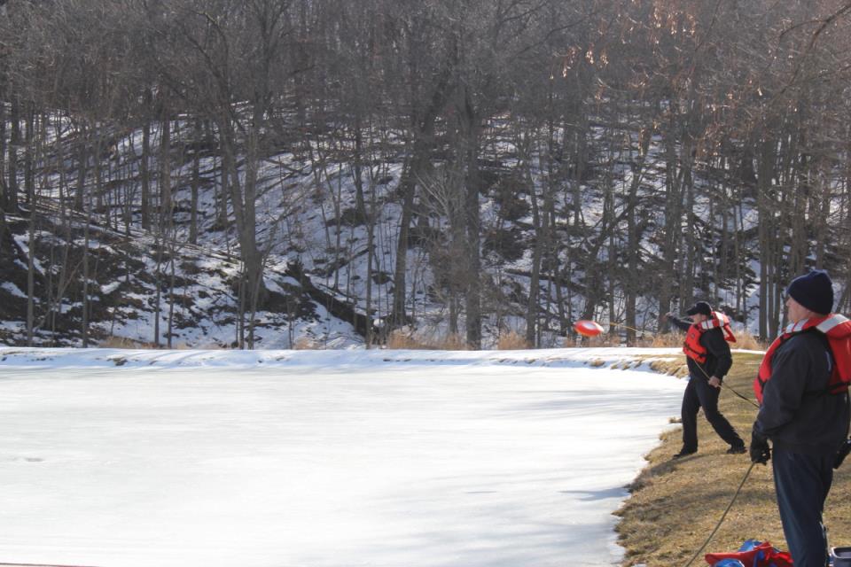 Ice Rescue Training on frozen pond