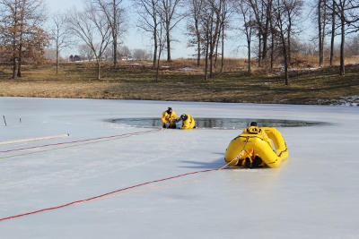 Ice Rescue Training on frozen pond