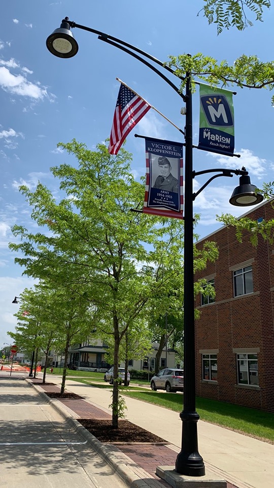 military tribute banner on streetlight